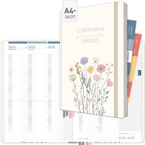 Häfft Lehrerkalender Flower Joy, Schuljahr 2026/2027, A4, mit Hardcover & Gummiband, 1 Woche = 2 Seiten