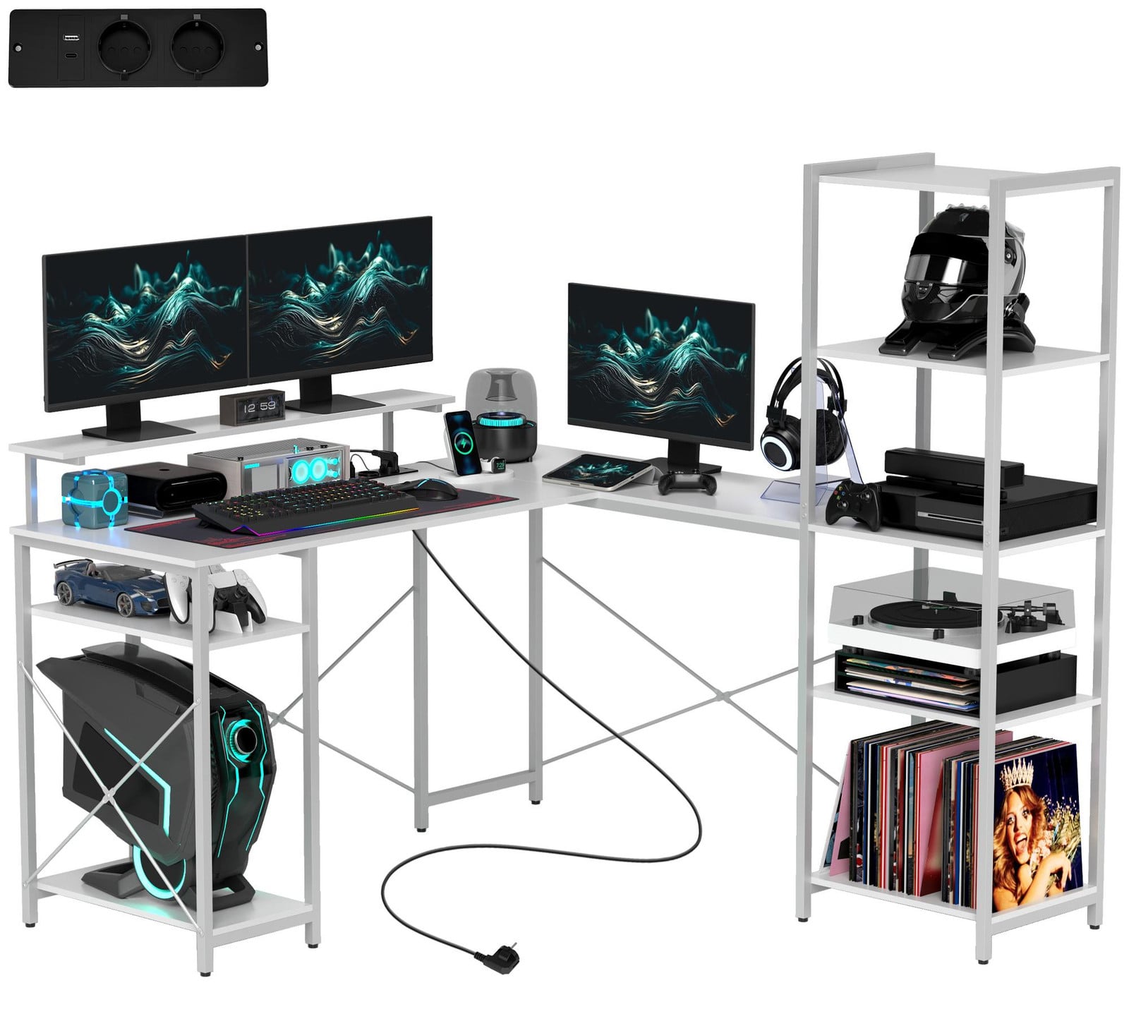 HOMCOM L-vormig computerbureau wit, B/D/H: 137 x 140 x 139,5 cm