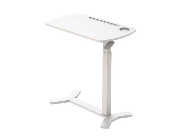 Spacetronik Beistelltisch C Form Höhenverstellbar, Weiß, BUDDY-G Versteckte Rollen, Becher- und Tablet-Halter, Gasfeder-Mechanismus, 7 kg Tragkraft
