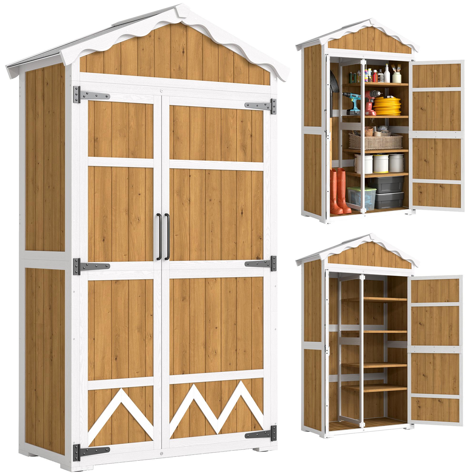 Gartenhaus aus Holz, 105 x 55 x 179 cm, Werkzeugschrank mit 4 Regalb?den, Dach aus verzinktem Naturmetall