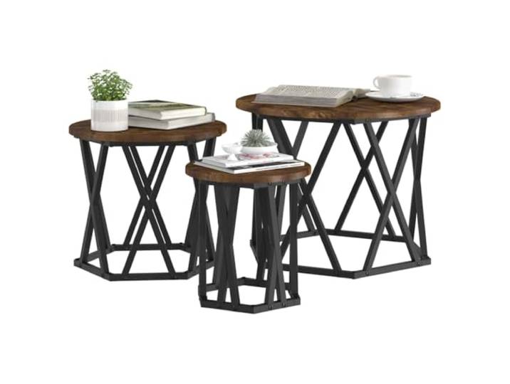 vidaXL Nesting Beistelltisch 3 STK. Räuchereiche 53 x 53 x 40 cm Industrie-inspirierter Look mit modernem Touch,