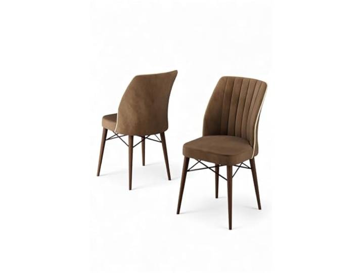 Hanah Home Modern Chair Set (4 Pieces), Brown, 44 x 94 x 42 cm 100% Metal with Wooden Legs, Babyface Fabric, 22/28 DNS Foam Stylish Scandinavian Design
