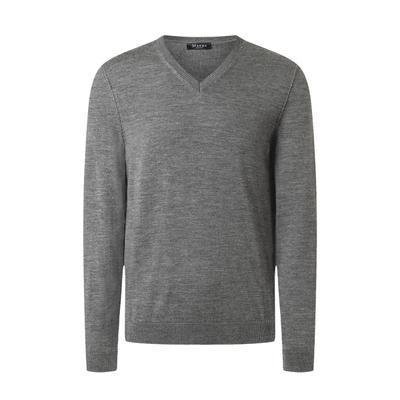 Strickpullover MAERZ MUENCHEN "Maerz Muenchen 420400 Strickpullover Herren Bekleidung", Herren, Gr. 56, grau, 100% Wolle, V-Ausschnitt, Pullover Strickpullover