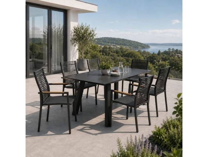 OUTLIV. Melbourne Gartenmöbel-Set L verstellbar (6 Plätze) Tisch 180x90cm Dunkelgrau