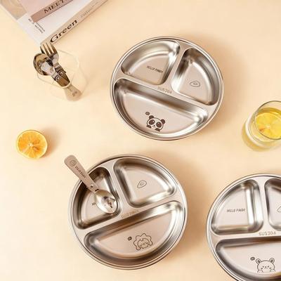 Uplift Picks Stainless Steel Divided Salad Plate Reusable Dining Plate For Kids And Family Meals panda Set