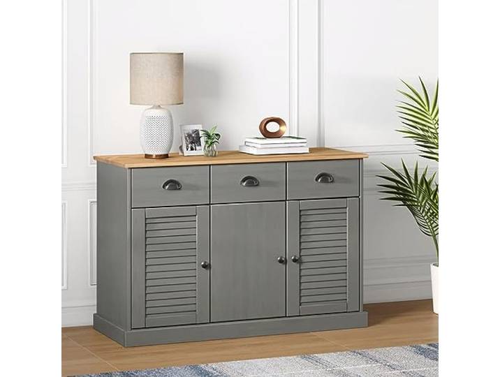 HEFZGDB Massivholz Sideboard Kiefer mit Metallgriffen als Stilvolles Sideboard mit Schubladen für mehr Stauraum, Kompaktes mit Schubladen aus Kiefer Massivholz, Pflegeleichtes