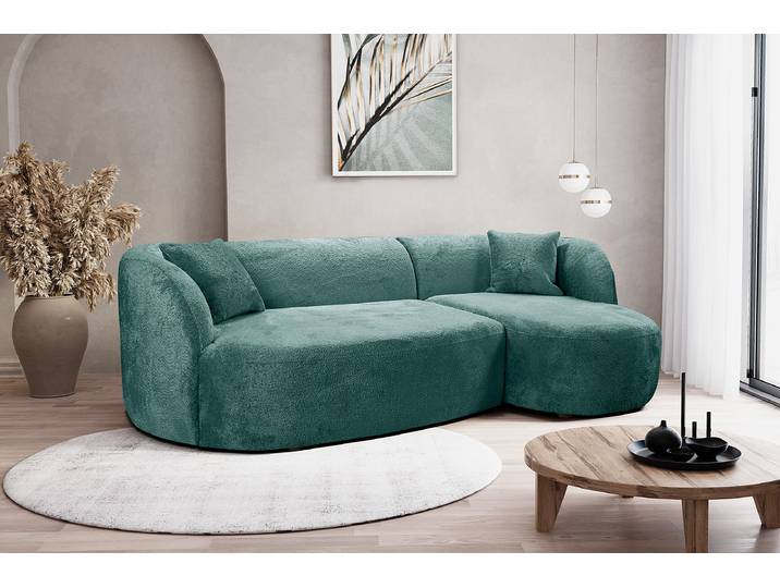 Ecksofa mit Longchair Blau Chenille Eudora 264 x 75 x 143cm Ecke davorstehend rechts Modern