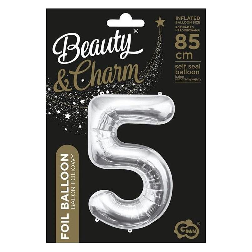 GoDan B&C Folienballon Nummer 5, Silber, 85 cm (1x) (47815790)