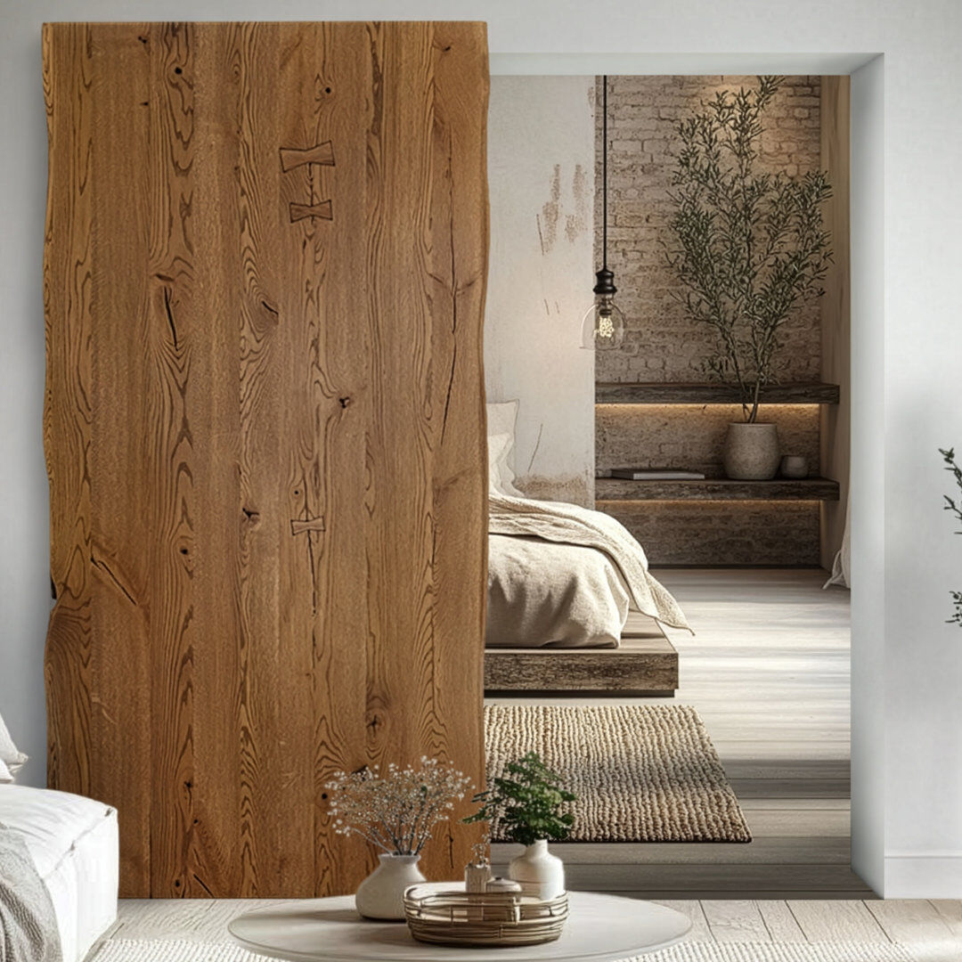 Seart Group Solid Oak Barn Door With Invisible Sliding Hardware Brown Oil 105cm W X 210cm H