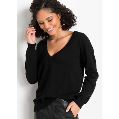 Strickpullover BONPRIX, Damen, Gr. 36/38 (S), schwarz, Obermaterial: 70% Viskose, 30% Polyamid, oversize, Pullover Strickpullover, kuschelweiches Material, Oversize-Passform, V-Ausschnitt