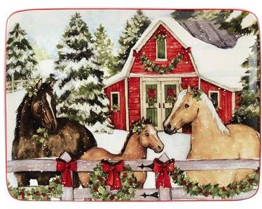 "Certified International Homestead Christmas 16"" x 12"" Oval Serving Platter"