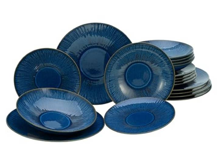CreaTable\, 10591\, Série Sea Breeze Blue\, service de vaisselle\, ensemble de 18 pièces.