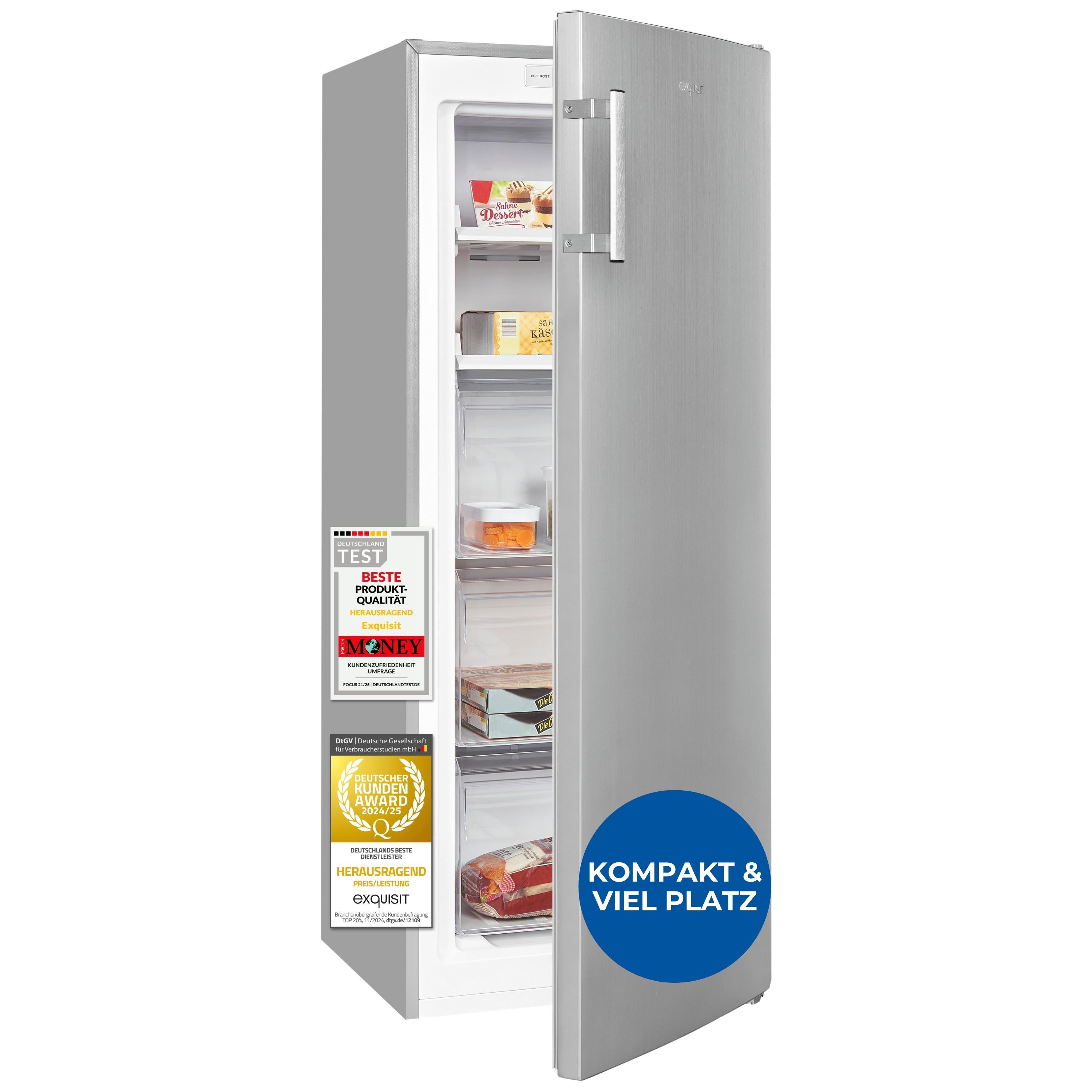 Exquisit Gefrierschrank, 161 Liter, No-Frost, LED-Anzeige, leise, GS5231-NF-H-040C inoxlook