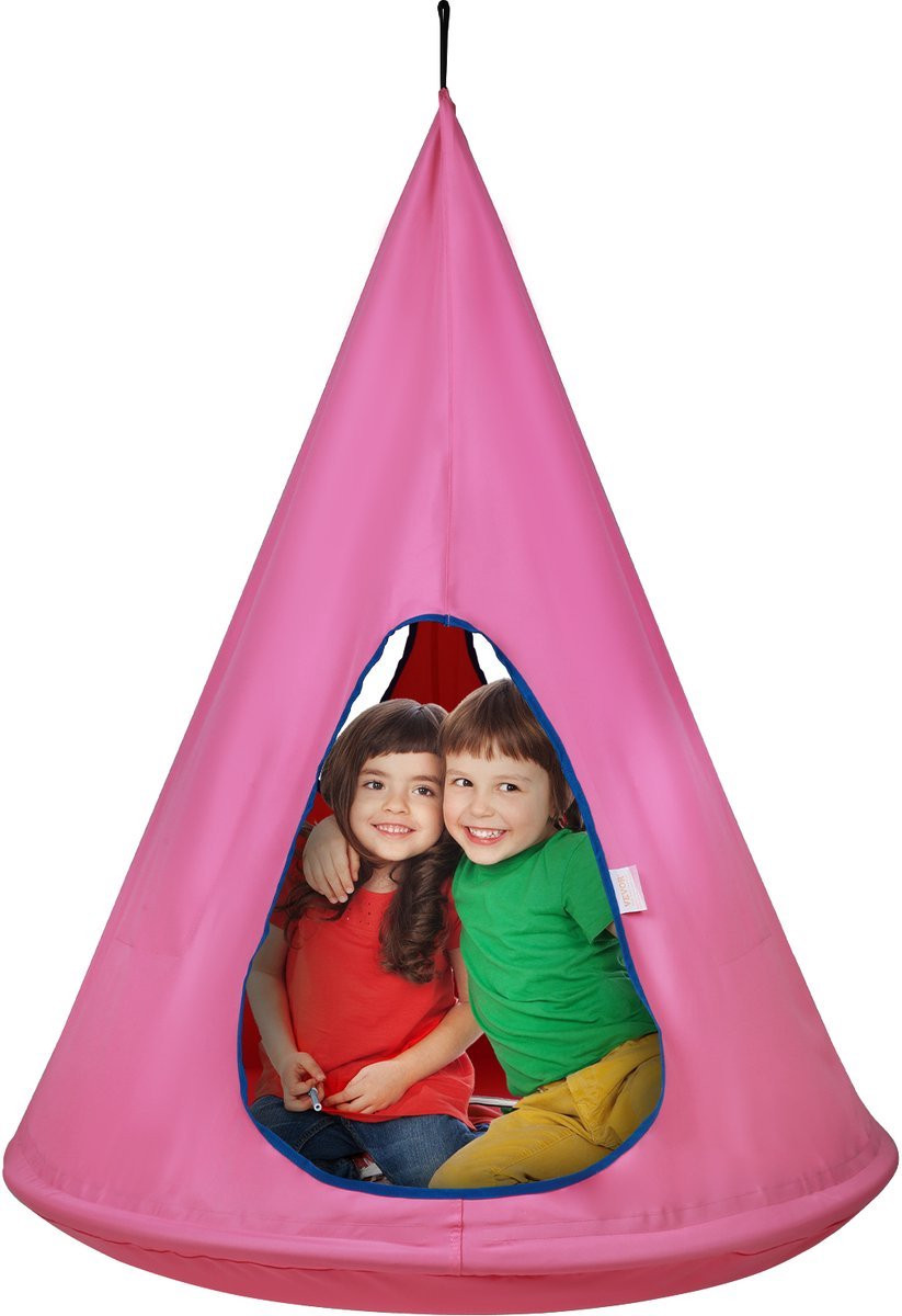Babyhangstoel met LED-verlichting en 360-graden draaifunctie, roze