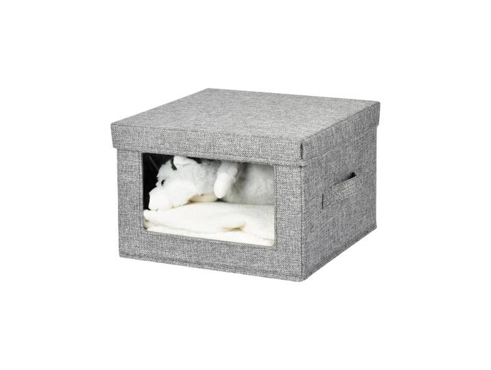 Boîte rangement pliable tissu gris à grande fenêtre - Blancheporte