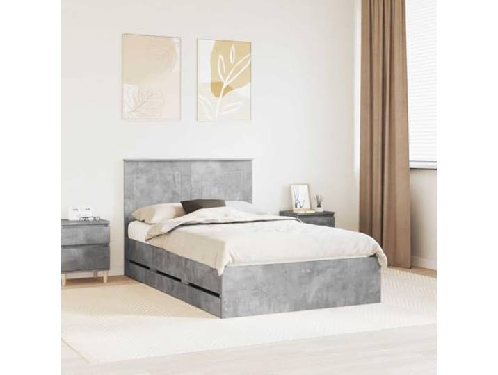 RJPLMFV Bettgestell, Betongrau, 135 x 190 cm, Holz Mit versteckter Aufbewahrung, modernes Design, Lattenrost, einfache Montage