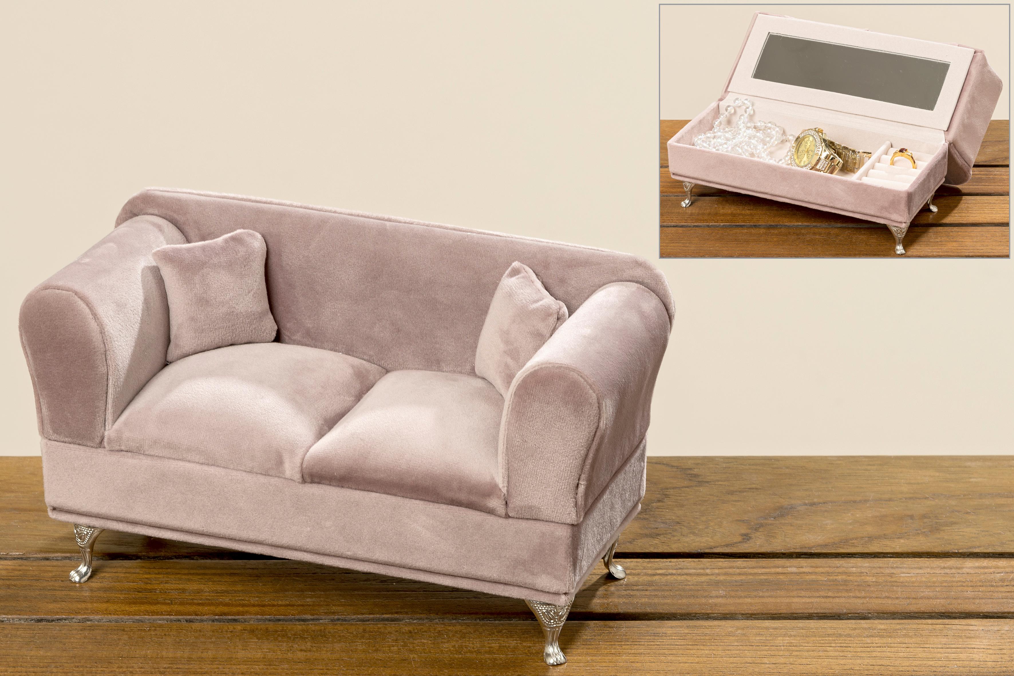 Schmuckkasten OTTO HOME "Deko Sofa mit samtigen Bezug, 24x10x13,5cm", braun (altrosa), B:24cm H:13,5cm T:10cm, Holzwerkstoff, Polyestersamt, Aufbewahrungsboxen, Schmuckkasten, Aufbewahrung für Schmuck und Kleinigkeiten