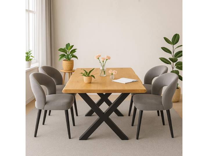 Baumkantentisch Massivholz Wildeiche mit X Fuß 160x90 cm