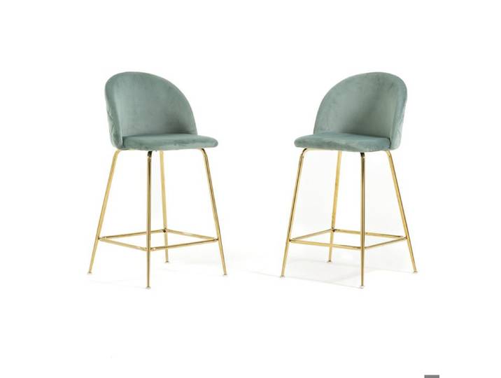 Tabourets - SARA - XL - Velours Vert jade - Pieds en métal - Hauteur d'assise 65 cm