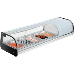 VEVOR Sushi Kühlvitrine 52 L kommerzielle Vitrine Kühlaufsatzvitrine (5 Pfannen) mit gebogenem Glas & LED-Beleuchtung & digitaler Temperaturregelung, Kühlschrank für Theke Restaurant Geschäft