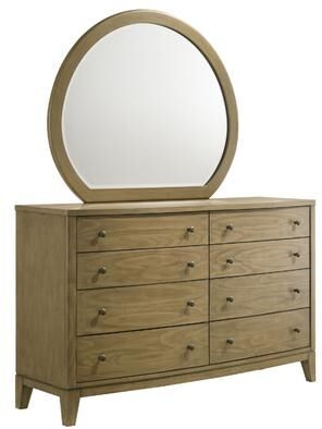 Benjara Heon Wide Dresser with Mirror, 8 Drawers, Natural Brown Wood Frame