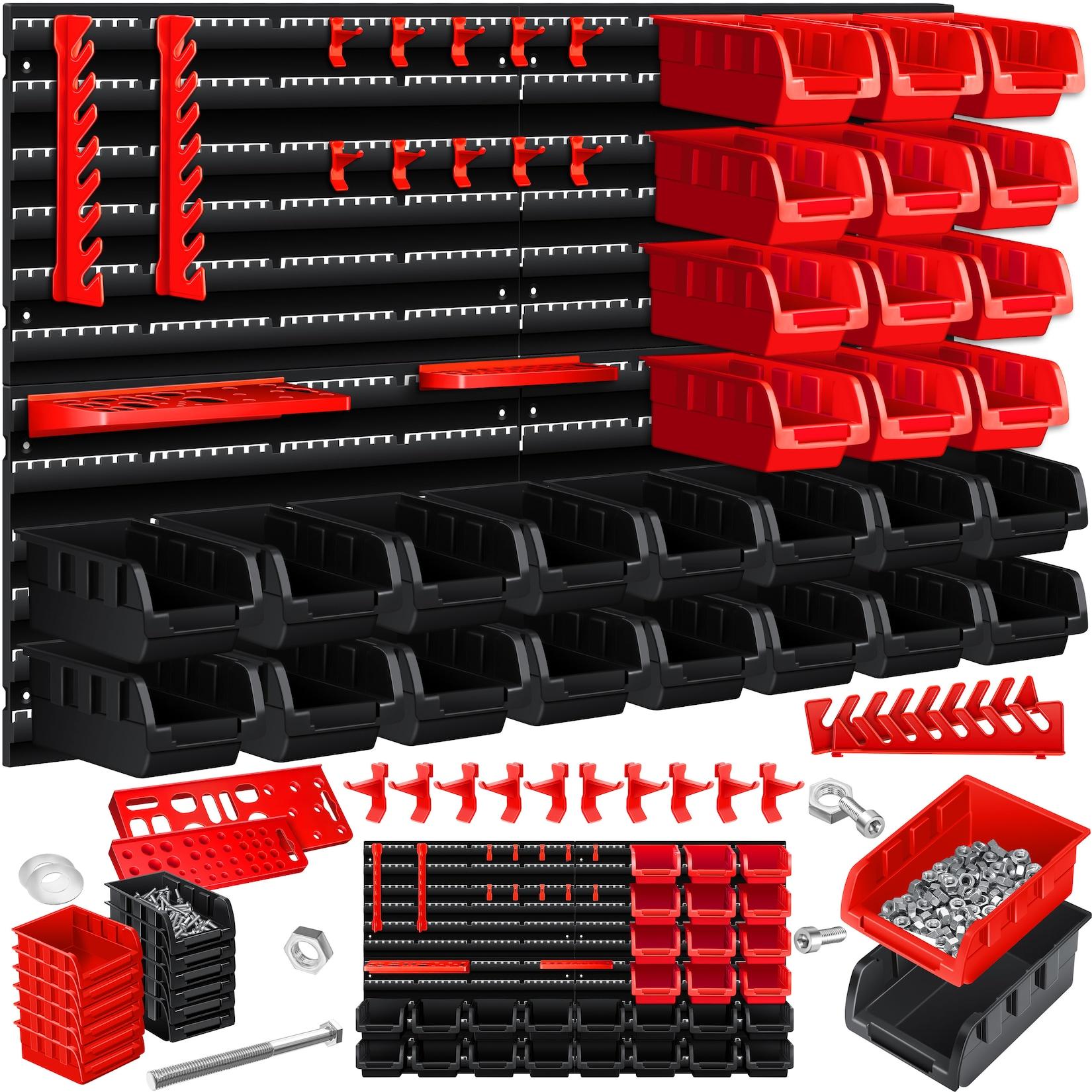 MASKO® Wandregal + Stapelboxen + Werkzeughalter 45 tlg Box Erweiterbar Werkstattregal Lagerregal Steckregal Set Box Sichtlagerkästen Kleinteilemagazin Sortimentskasten Werkstatt