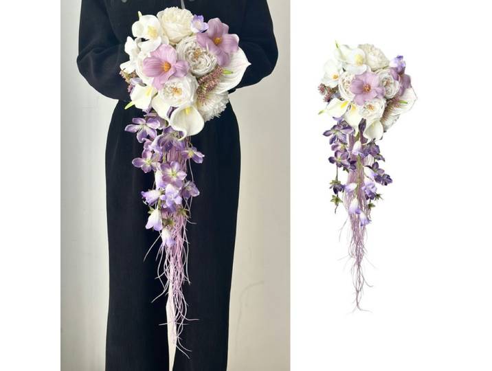 Bouquet à main cascade de fleurs simulées roses pour mariage, Premium, certificat de mariée, accessoires photo de mariage