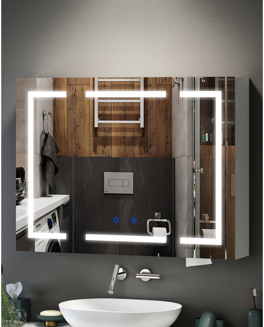 Metro 1270 mm W 1397 mm H Mirrored Bathroom Cabinets with Mirror and 4 Adjustable Shelves Silver 60×80(3)
