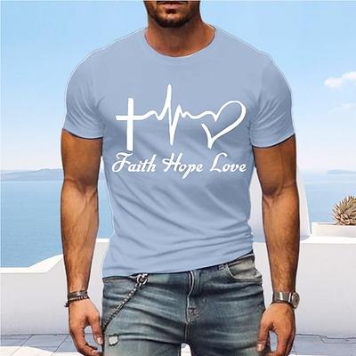 Herren Glaube Hoffnung Liebe T-Shirt christliches inspirierendes Grafik-Tee mit Herzschlagkreuz-Design