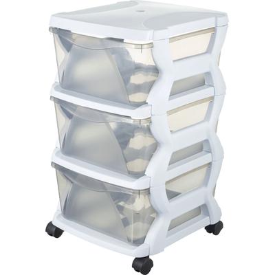 Rollwagen BISCHOF BAMA "Rolli", weiß (transparent, weiß), B:40cm H:62cm T:36cm, Kunststoff, Rollwagen, Rollwagen, 3 Boxen mit je 43,8 l Fassungsvermögen, Kunststoff
