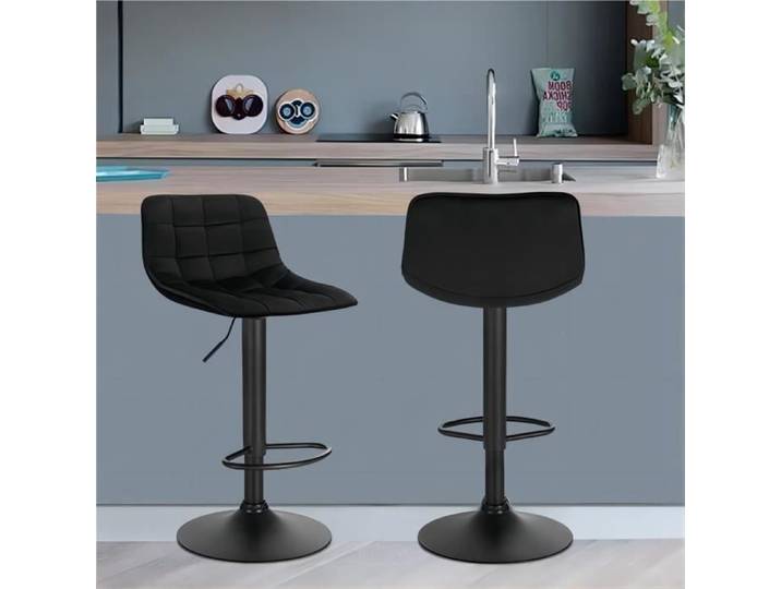 WOLTU 2x Tabourets de Bar en velours et métal Chaises de comptoir réglable en Hauteur Chaise de Bar Noir W0ATT0015-2