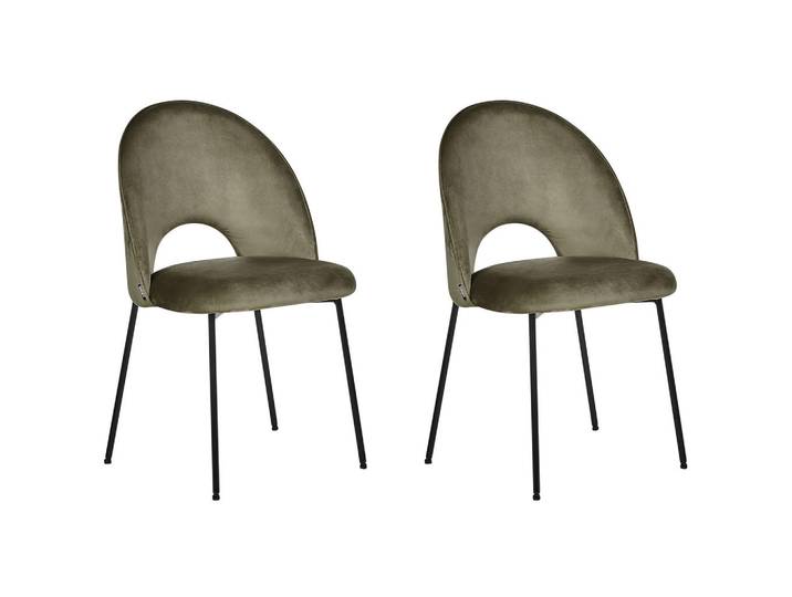 Beliani Stuhl 2er-Set Samtstoff grün Covelo, Schwarz, Grün, 46x84x45 cm, Esszimmer, Stühle