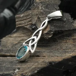 Drachensilber Feiner Anhänger keltischer Knoten mit Blauer Topas Zirkonia gefasst 925 Silber - Silber