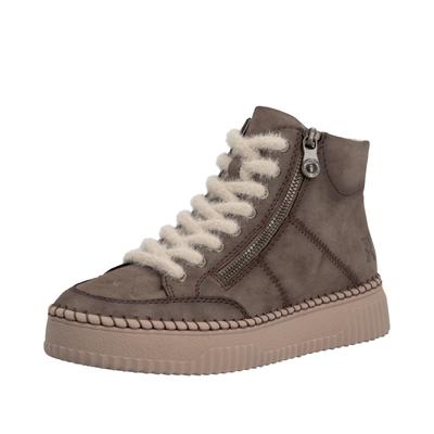 Schnürboots RIEKER, Damen, Gr. 37, braun, Lederimitat, used, Schuhe Schnürboots, Plateauboots, Stiefelette mit extravaganten Schnürsenkeln