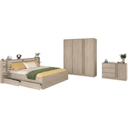 JUGENDZIMMER 3-teilig, Eiche japanisch, Komplettset mit Bett 160 x 200, Kleiderschrank, Kommode