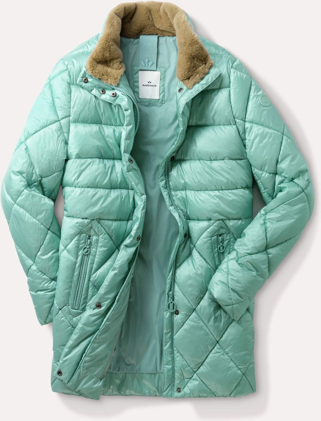 Walbusch Steppjacke Kuschelkragen, Kurzgrößen, Farbe Grün, 20, mit kuscheligem Webpelz extra warme Sorona-Füllung Damen