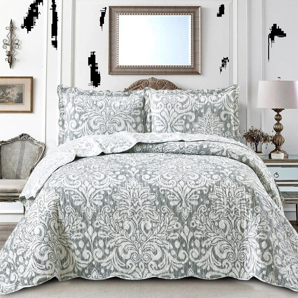 Latitude Vive Cammeron Floral Bedspread with Pillowcases Grey Double