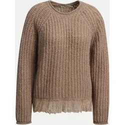 Raglanpullover HAIRY mit Fransen Braun M