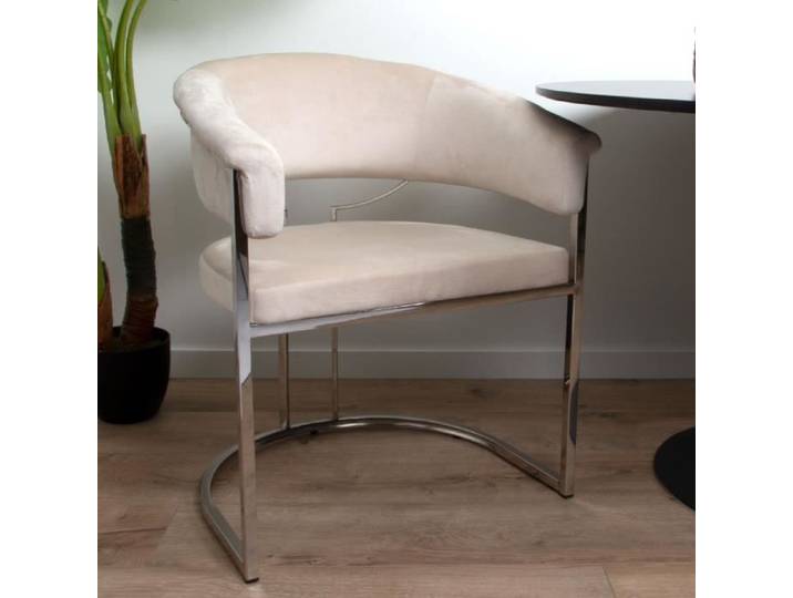 Milton & Oldbrook Velours Chaise de Salle à Manger Drama Beige - Argent