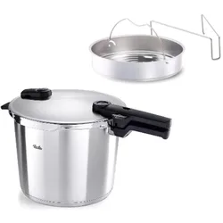 Fissler Pentola a Pressione Vitaquick Premium, Pfanne + Kochtopf, Silber, Schwarz