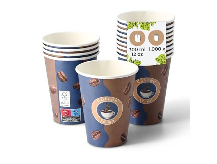 BIOZOYG Pappbecher bedruckt 1000 Stück 300 ml, Ø 80 mm weiß - Einwegbecher PE-beschichtet mit 'Achtung heiß'-Hinweis, leicht & stabil - für warme & kalte Getränke, ideal für Café, Catering & Events