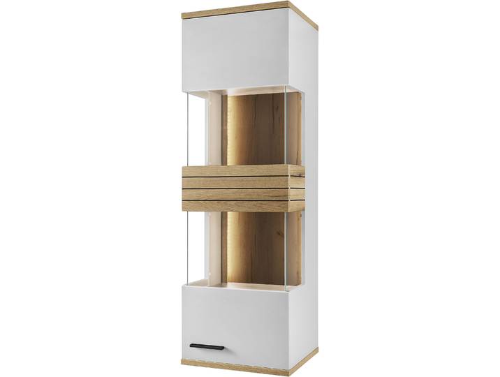 Vitrine Quincy , weiß (lichtgrau), B:45cm H:139,2cm T:40cm, Glas, Holzwerkstoff, MDF, Melamin, SET ONE BY MUSTERRING, Schränke, Vitrine, Spiegelbildlich montierbar, in 2 Farben erhältlich, 139,2 cm hoch