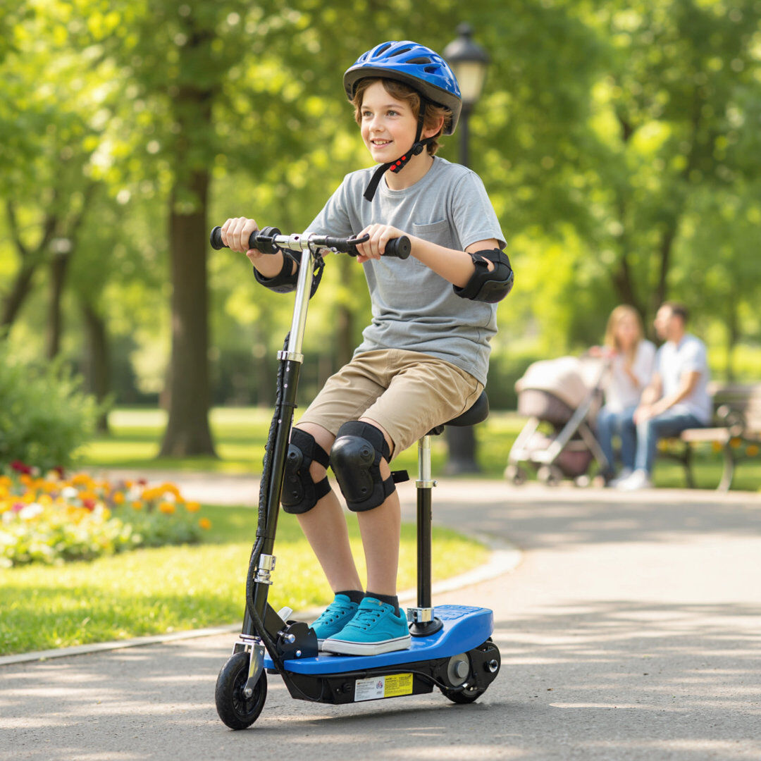 HOMCOM Foldable Powered Scooter 120W with Adjustable Handle and Brake, Blue