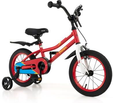 Costway 14 Inch Kids Bike with 2 Training Wheels for 3-5 Years Old-Red