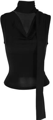 Silver Stone Store Women Sexy Sleeveless V Neck Tank Top, Solid Summer New Fashion Bandage, Casual Slim Knitted Streetwear black l