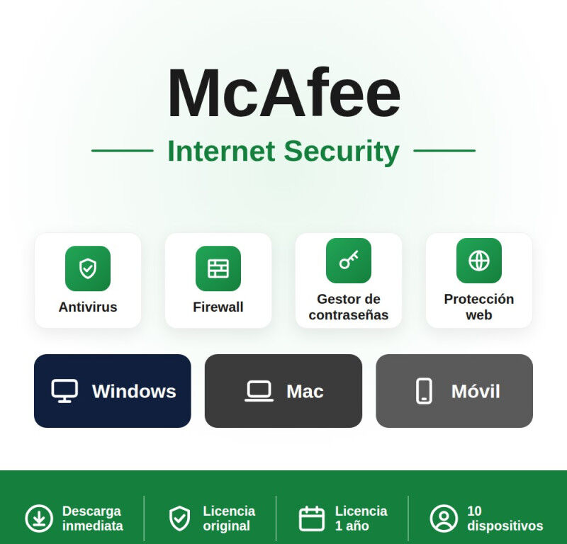 McAfee Internet Security 10 dispositivos - 1 año