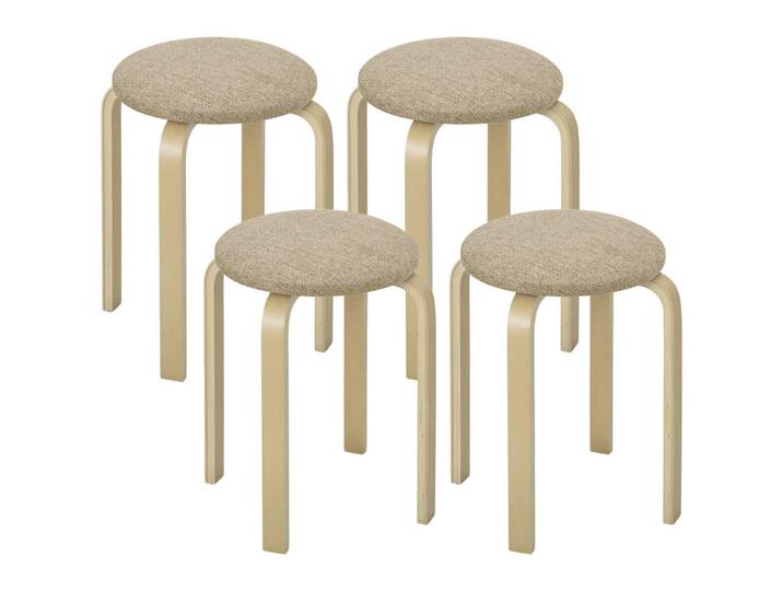 ComfortXL Hocker 4er-Set De-13362 stapelbar & gepolstert Kaki, Mokka, Holz, 40x45x40 cm, Esszimmer, Barmöbel, Barhocker