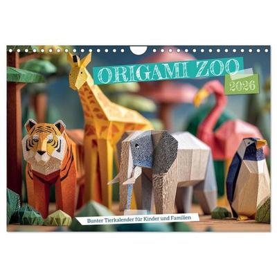 Origami Zoo - Bunter Tierkalender für Kinder und Familien (Wandkalender 2026 DIN A4 quer), CALVENDO Monatskalender