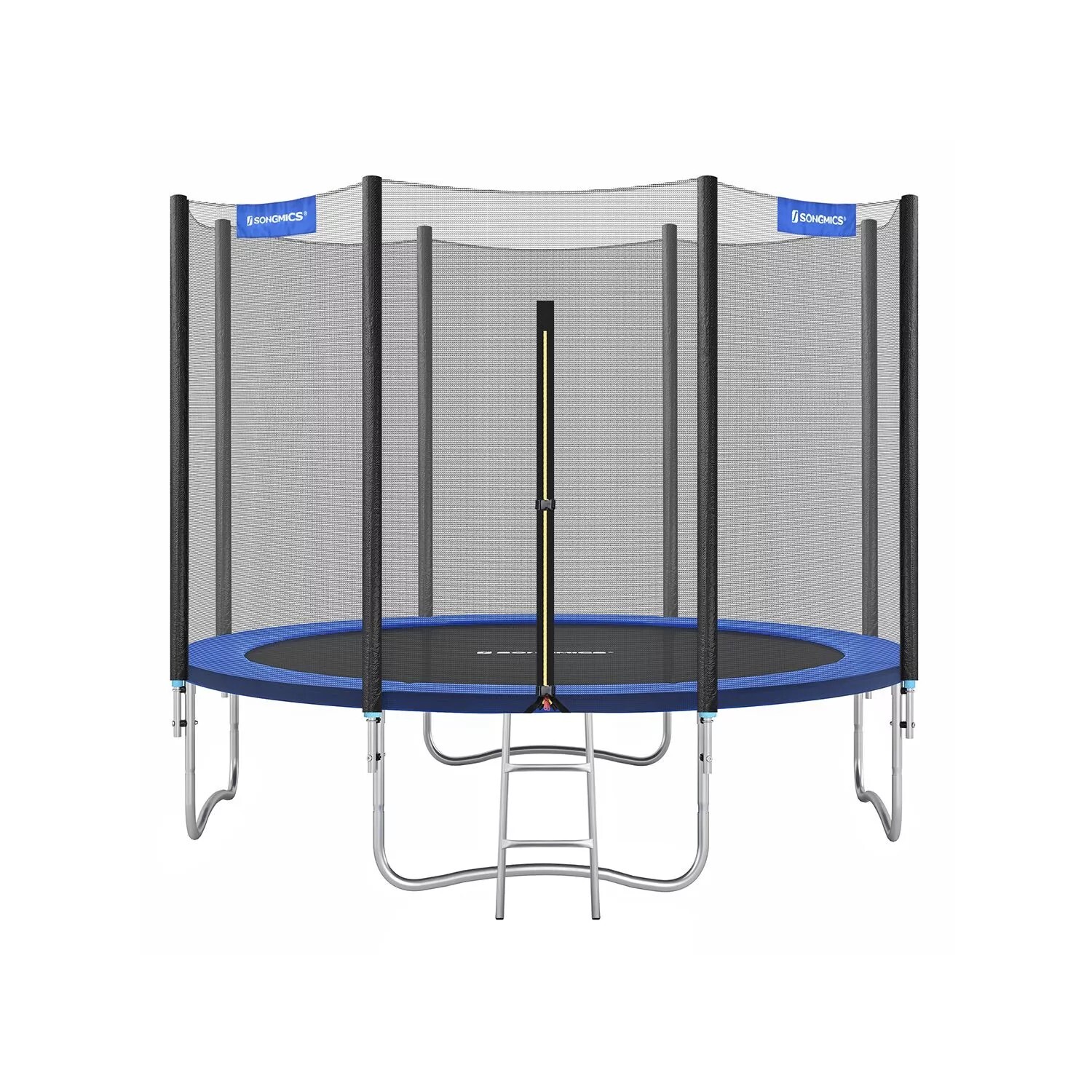 In And OutdoorMatch Trampolin mit Sicherheitsnetz Myron - Gartentrampolin - 305 cm - Rundtrampolin - mit Sicherheitsnetz - mit Leiter - Schwarz Blau