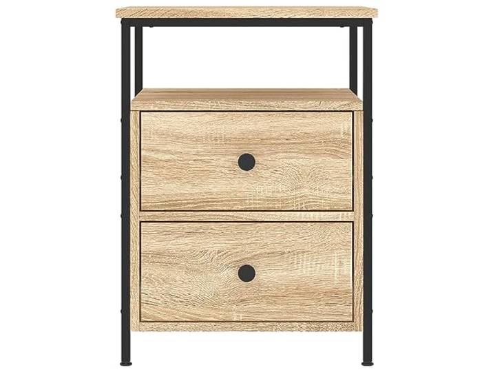 KTHLBRH Nachttisch Eiche Sonoma 44 x 45 x 60 cm aus mehrschichtigem Holz Industrielles Design, Eisengestell, 4 verstellbare Füße, viel Stauraum